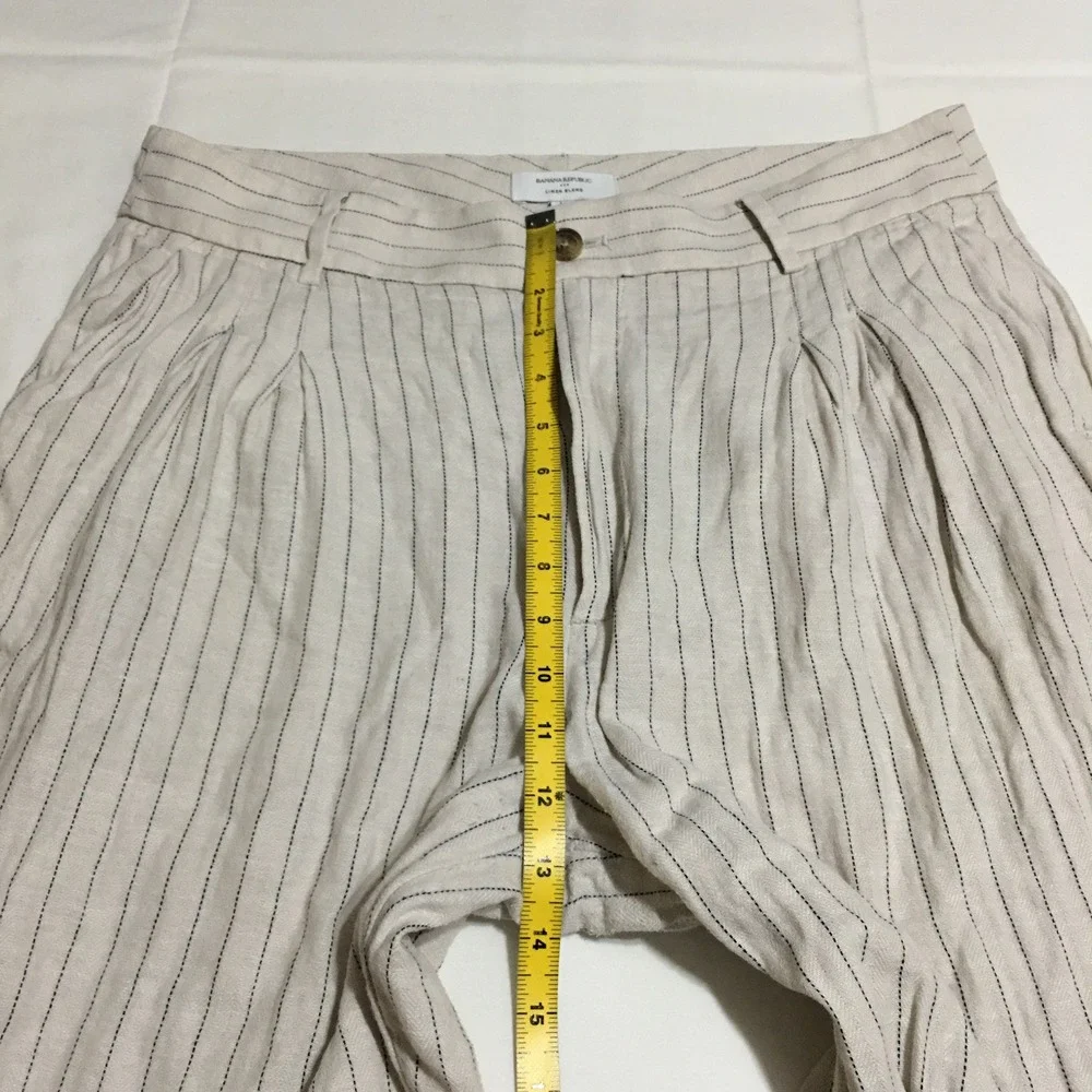 Banana Republic Linen Blend Trousers Womens Size 14 Beige Striped Pleated